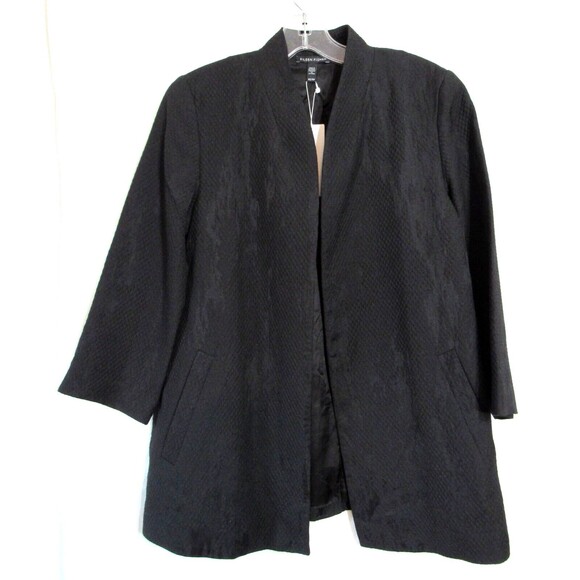 Eileen Fisher Black Erased Diamond Jacquard Lined 3/4 Sleeve Jacket Size XS NWT